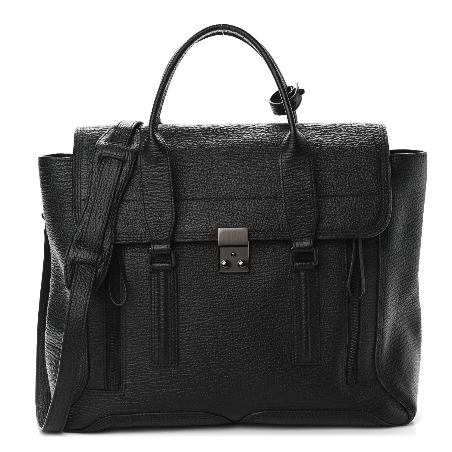 3.1 Phillip Lim Textured Calfskin Large Pashli Satchel Black 1 of 12