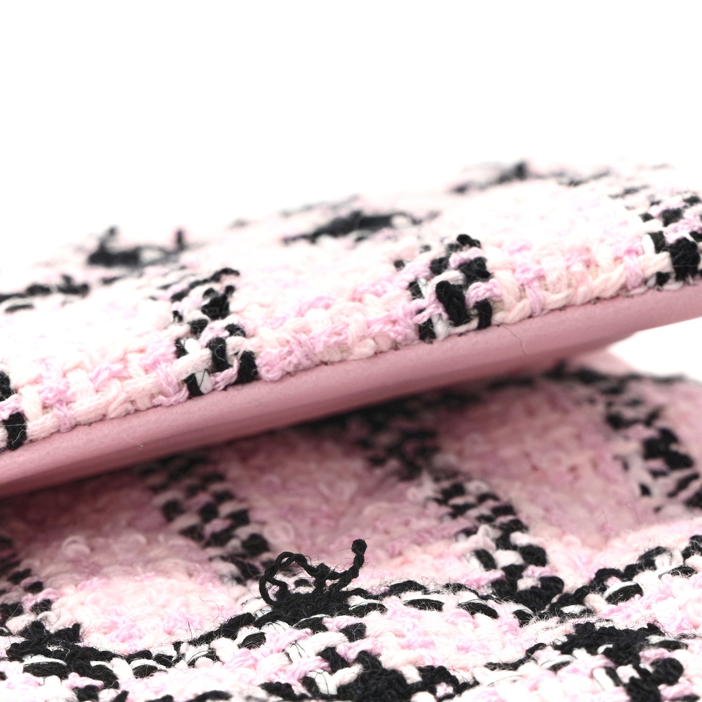 Tweed Quilted Small Double Flap Pink Black