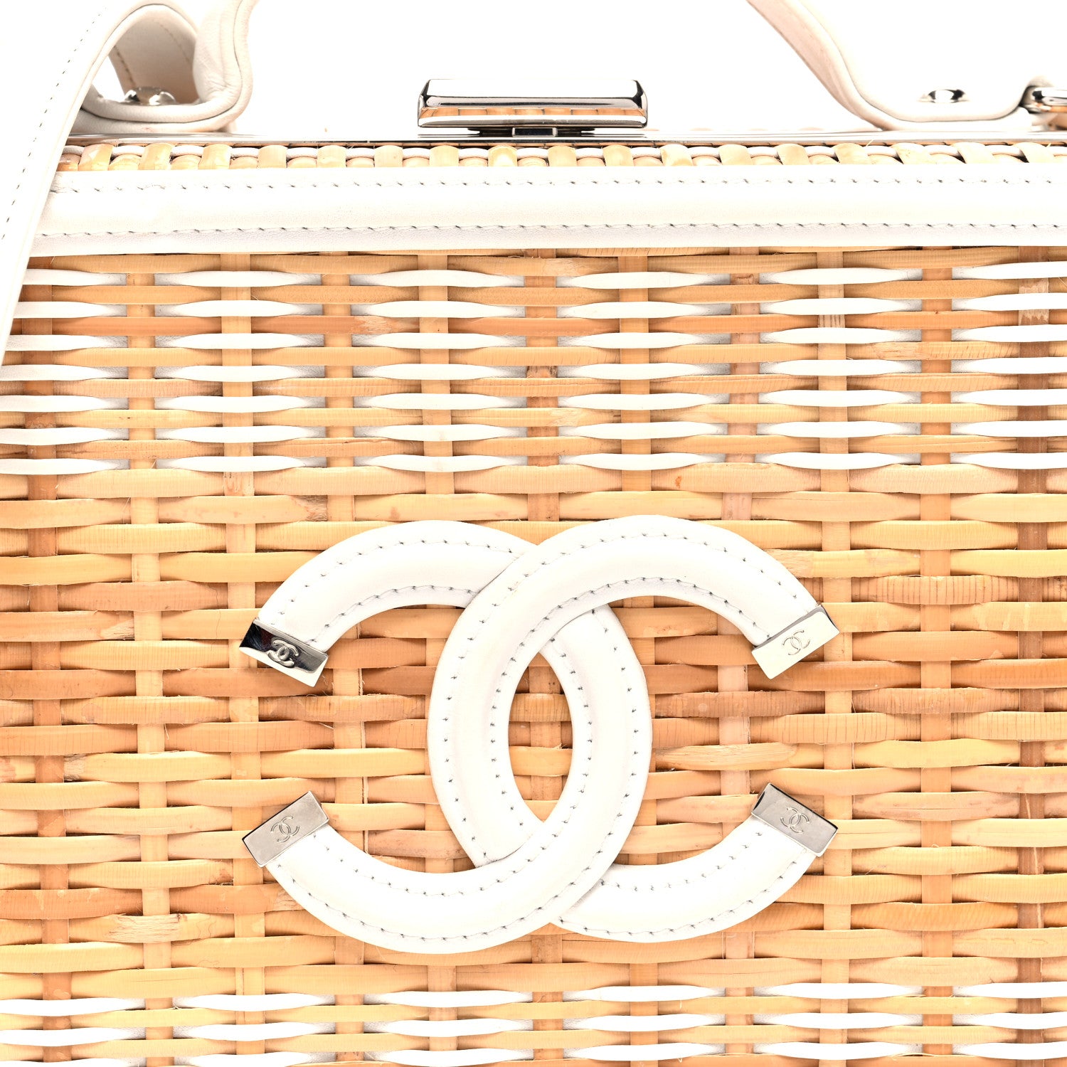 Chanel Raffia Calfskin CC Filigree Vanity Case White 8 of 10