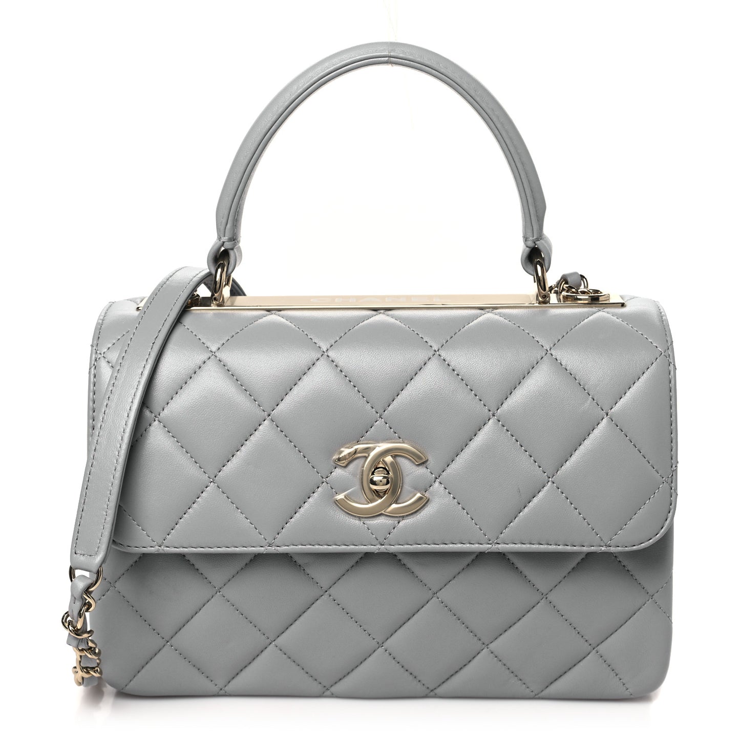 Lambskin Quilted Mini Trendy CC Dual Handle Flap Bag Light Grey
