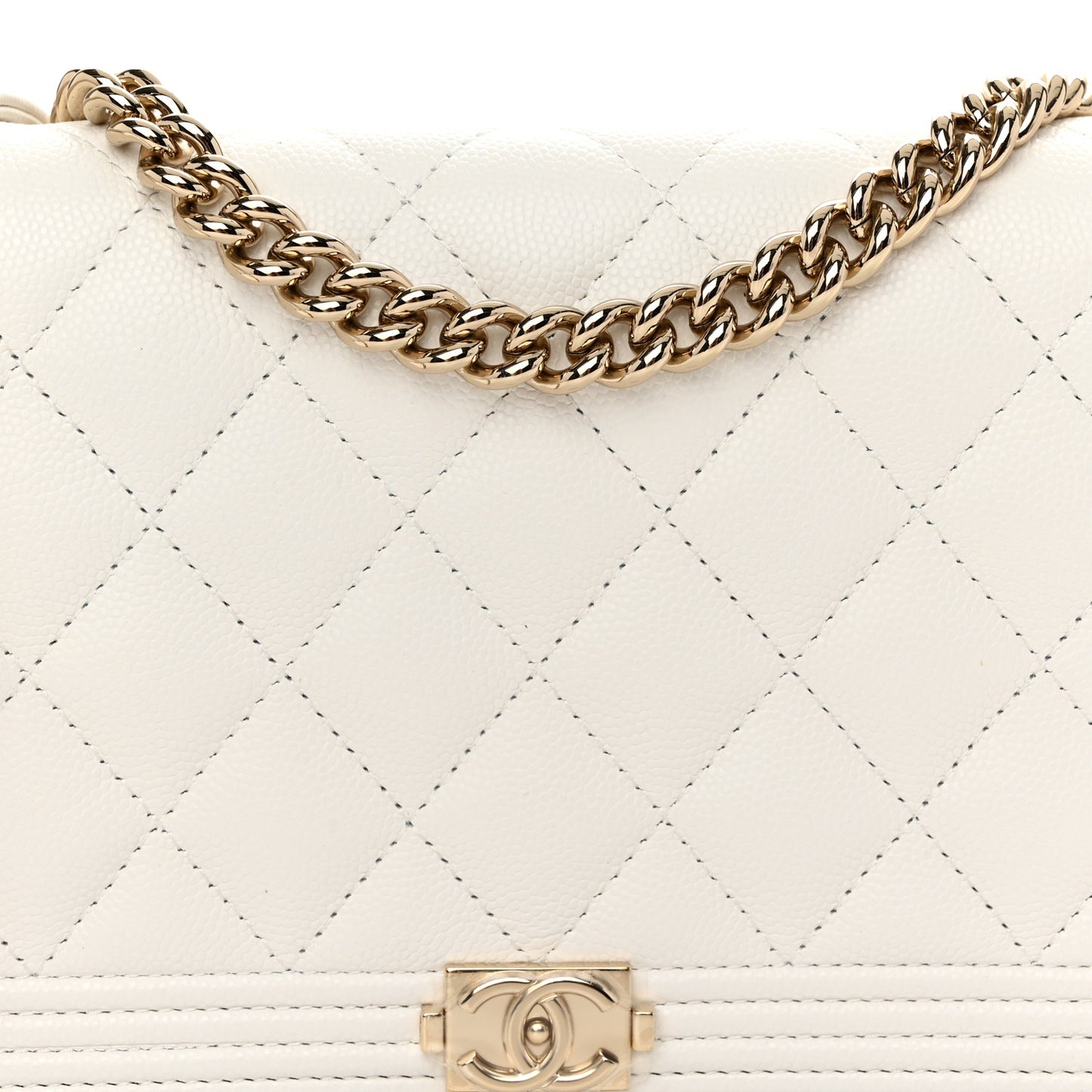 Caviar Quilted Boy Wallet On Chain WOC White