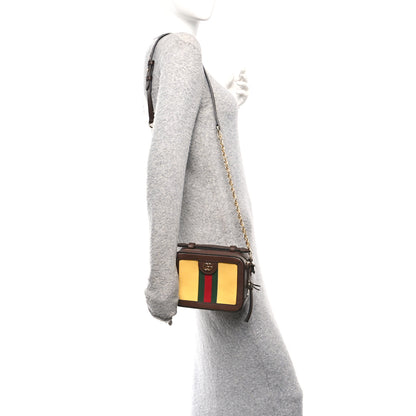 Gucci Canvas Textured Calfskin Web Mini Ophidia Top Handle Shoulder Bag Easy Yellow Dark Brown 2 of 10