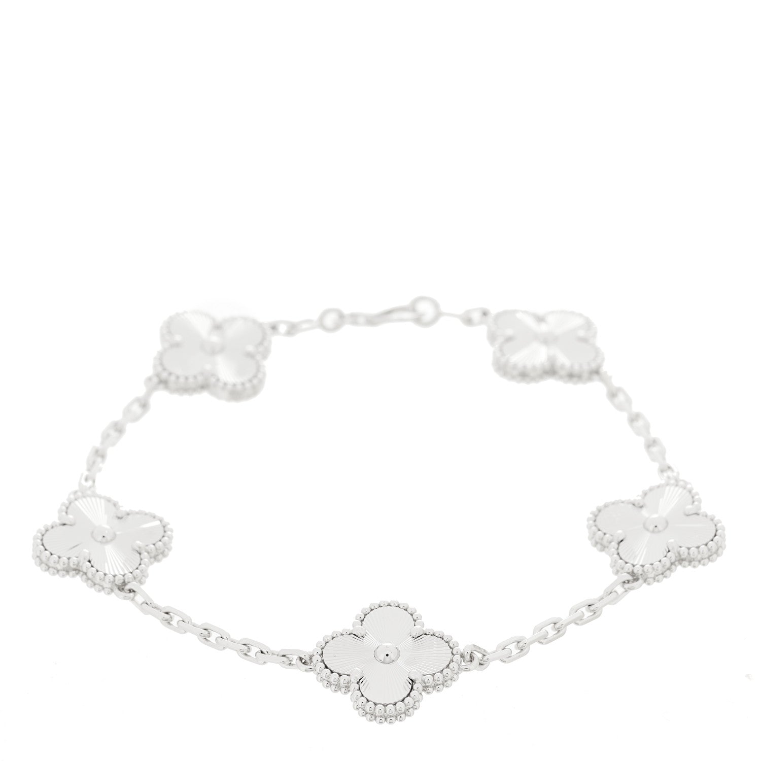 Van Cleef & Arpels 18K White Gold 5 Motifs Guilloche Vintage Alhambra Bracelet 1 of 5