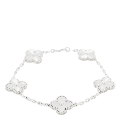 Van Cleef & Arpels 18K White Gold 5 Motifs Guilloche Vintage Alhambra Bracelet 1 of 5
