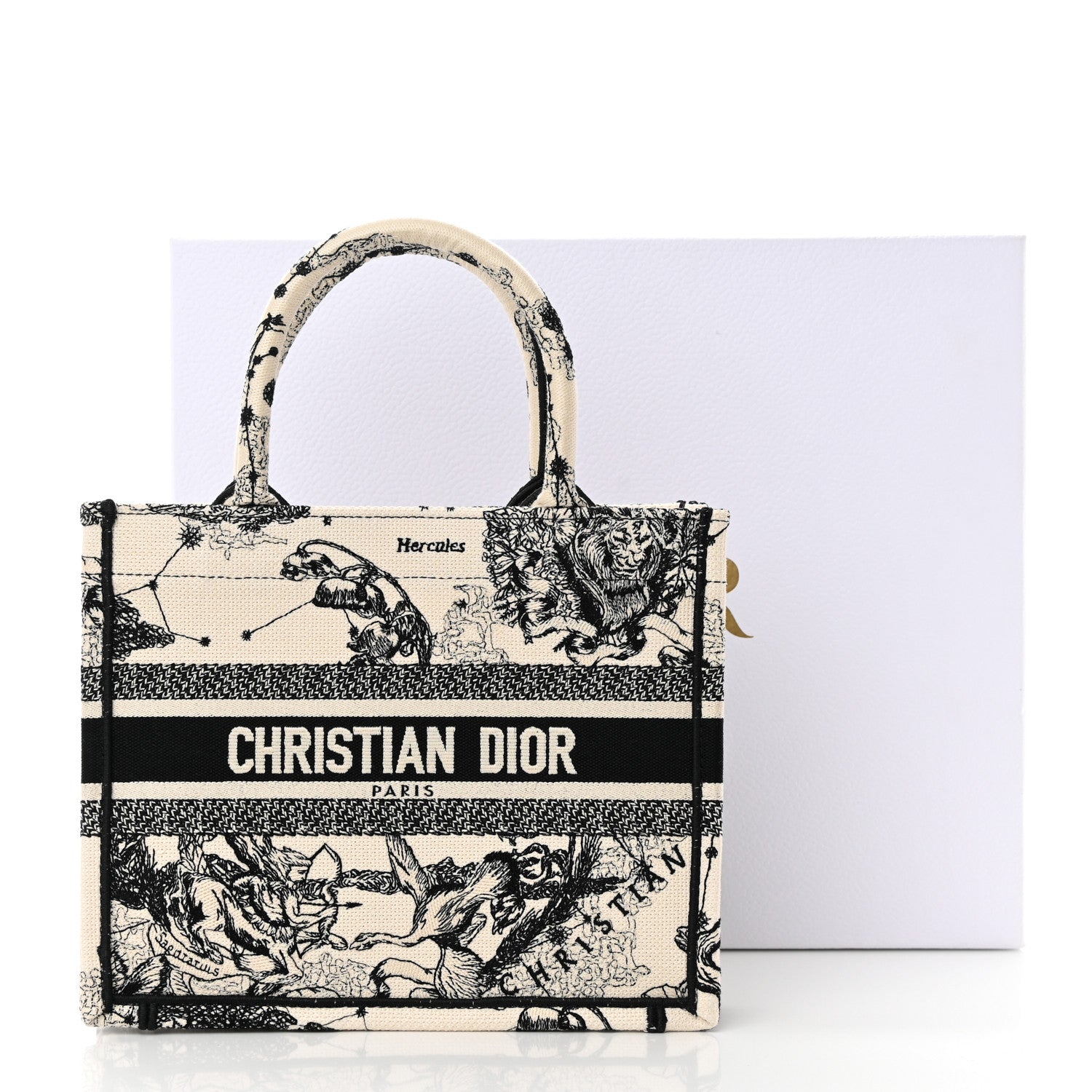 Christian Dior Canvas Embroidered Small Zodiac Toile De Jouy Book Tote Latte 14 of 14