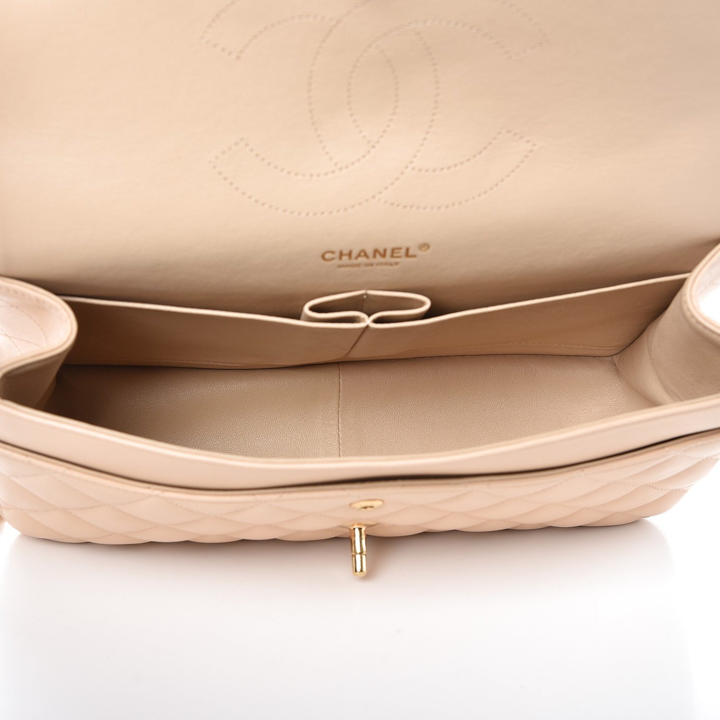 Lambskin Quilted Jumbo Double Flap Beige Clair