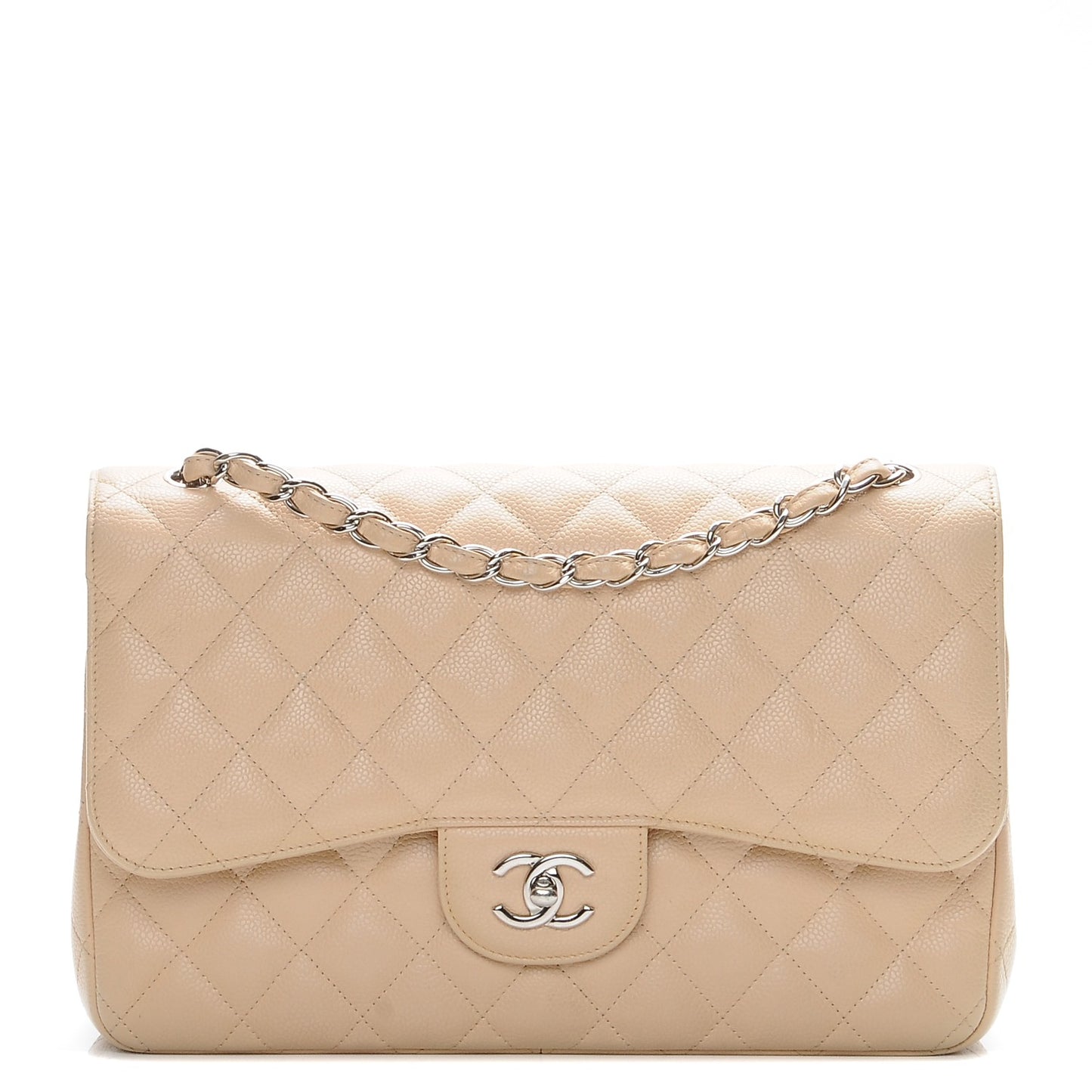 Caviar Quilted Jumbo Double Flap Beige Clair
