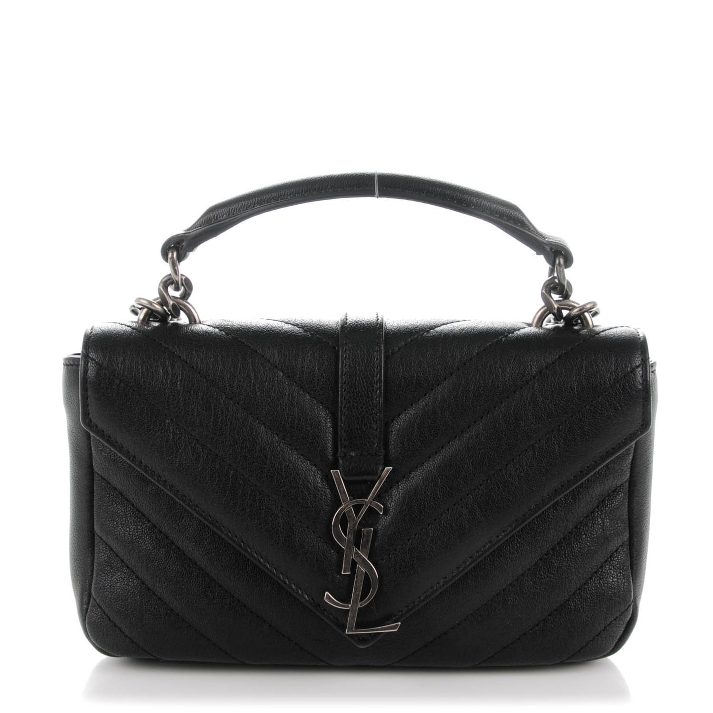 Sheepskin Matelasse Chevron Monogram College Chain Wallet Black