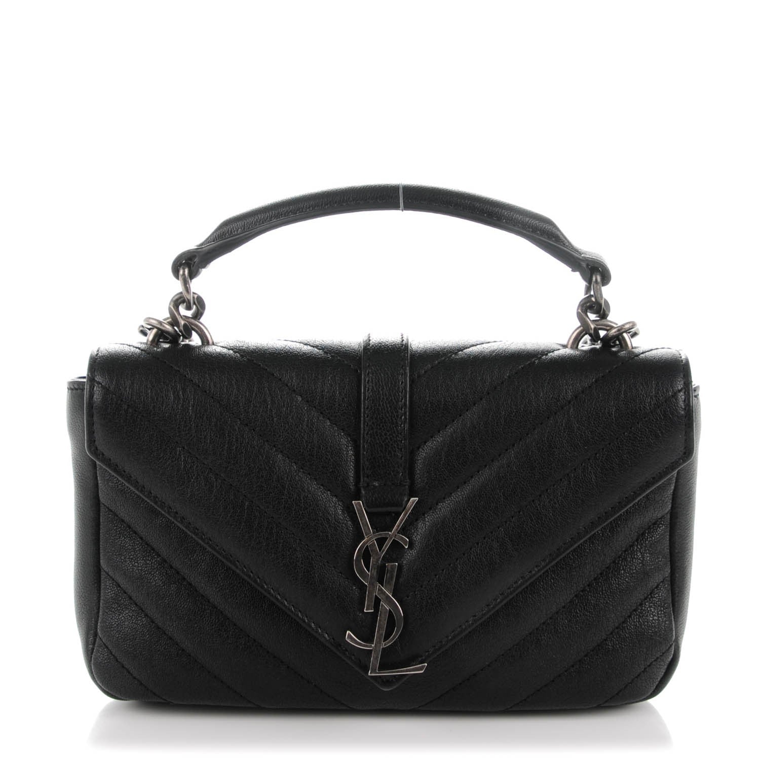 Saint Laurent Sheepskin Matelasse Chevron Monogram College Chain Wallet Black 1 of 7