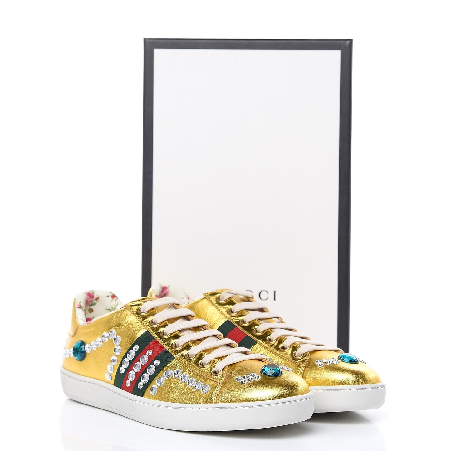 Metallic Nappa Crystal Web Womens Ace Sneakers 39 Oro Vecchio