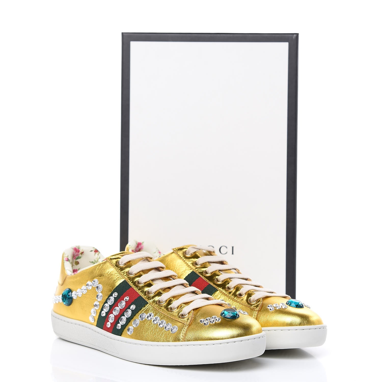 Gucci Metallic Nappa Crystal Web Womens Ace Sneakers 39 Oro Vecchio 10 of 10