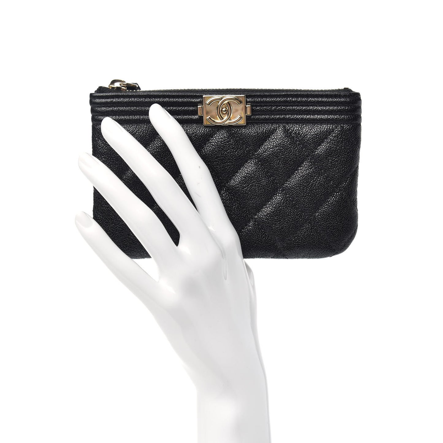 Caviar Quilted Zipped Boy Pouch Black
