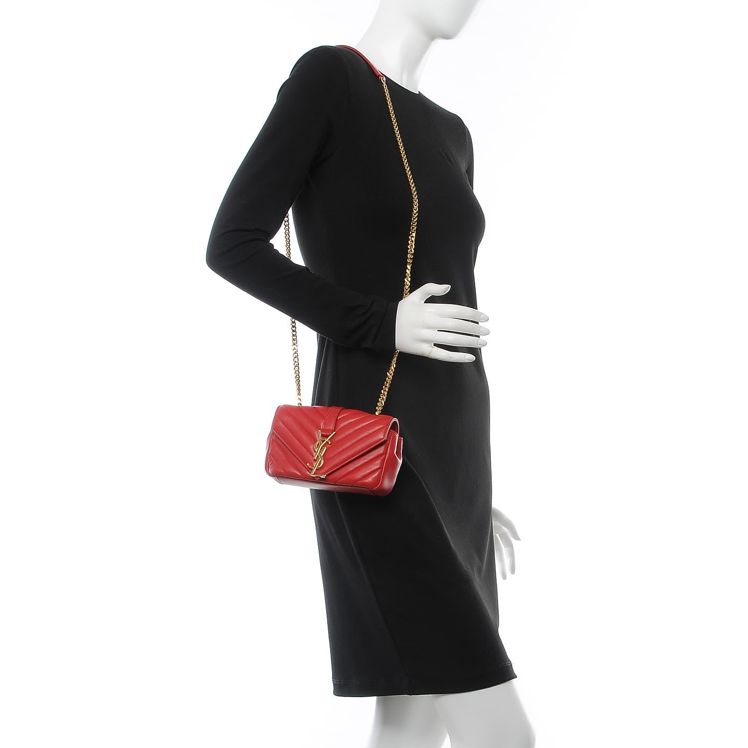 Saint Laurent Nappa Matelasse Chevron Classic Monogram Baby Chain Bag New Red 2 of 8