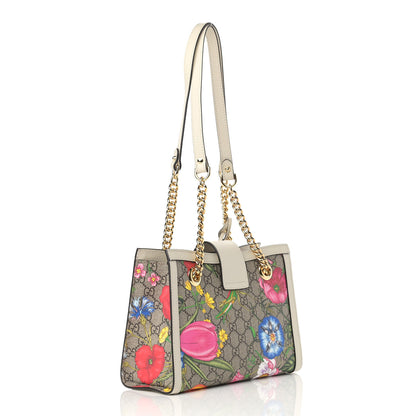 Gucci GG Supreme Monogram Flora Textured Calfskin Small Padlock Tote Beige Ebony Multicolor Mystic White 3 of 9