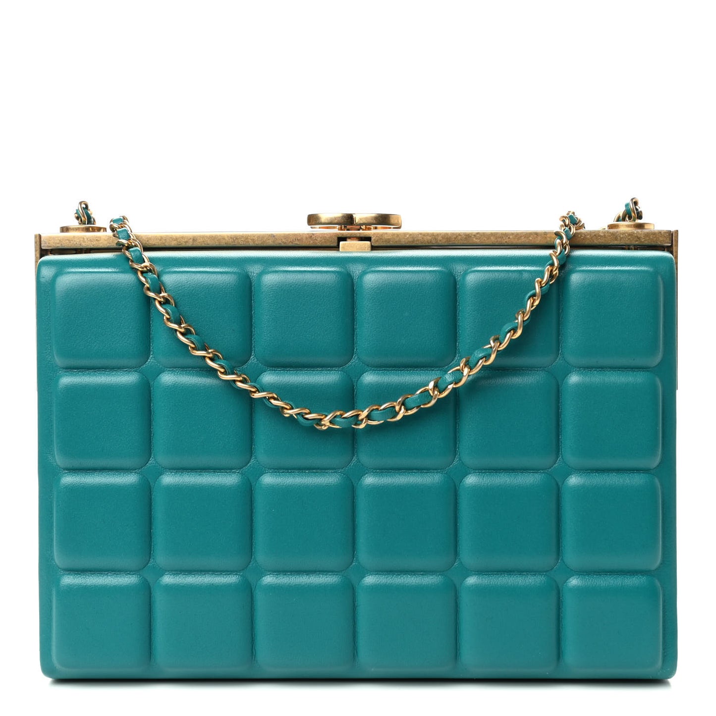 Lambskin Chocolate Clutch With Chain Blue