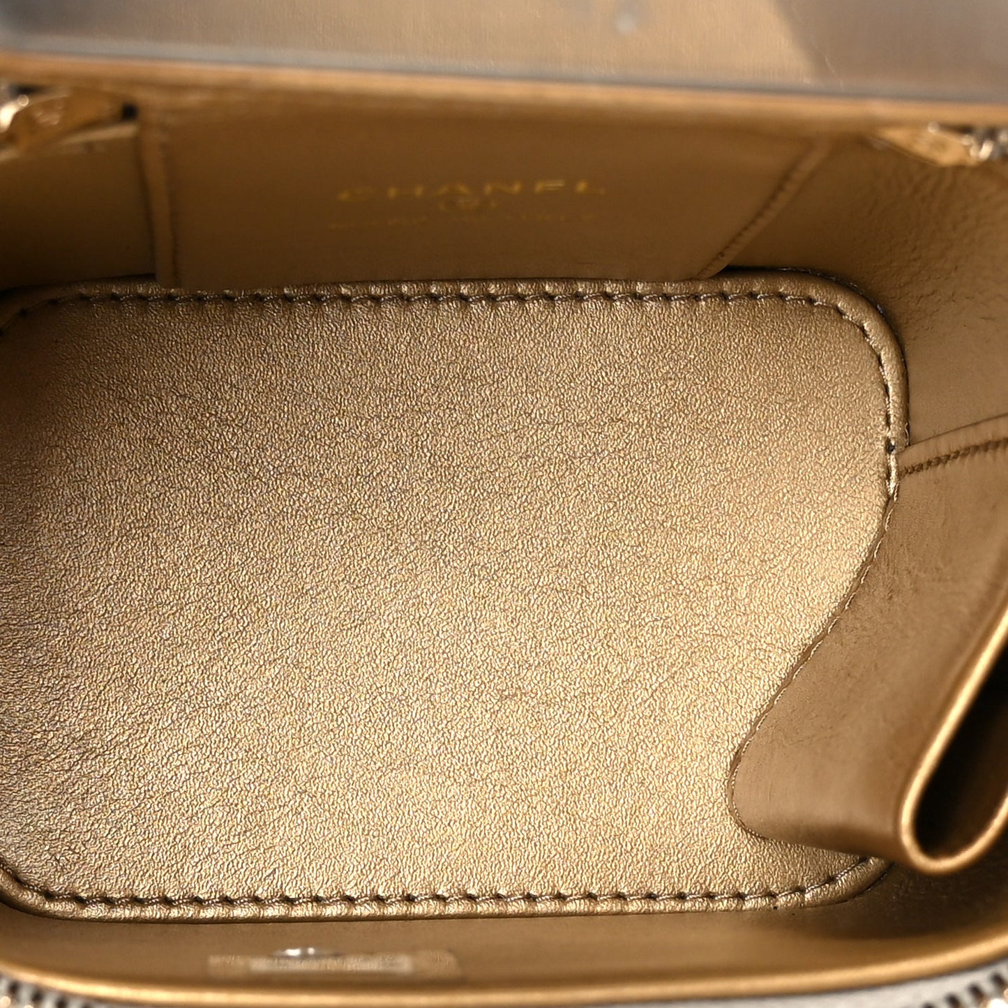 Lambskin Quilted Pearl Crush Mini Vanity Case With Chain Grey