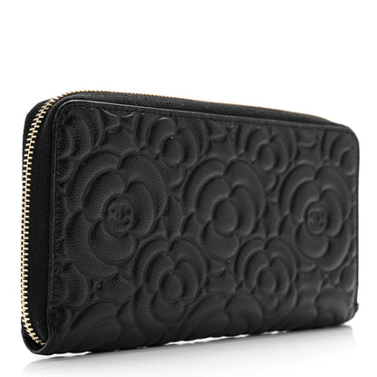 Chanel Caviar Camellia Embossed Large Zip Around Gusset Wallet Black 3 of 13