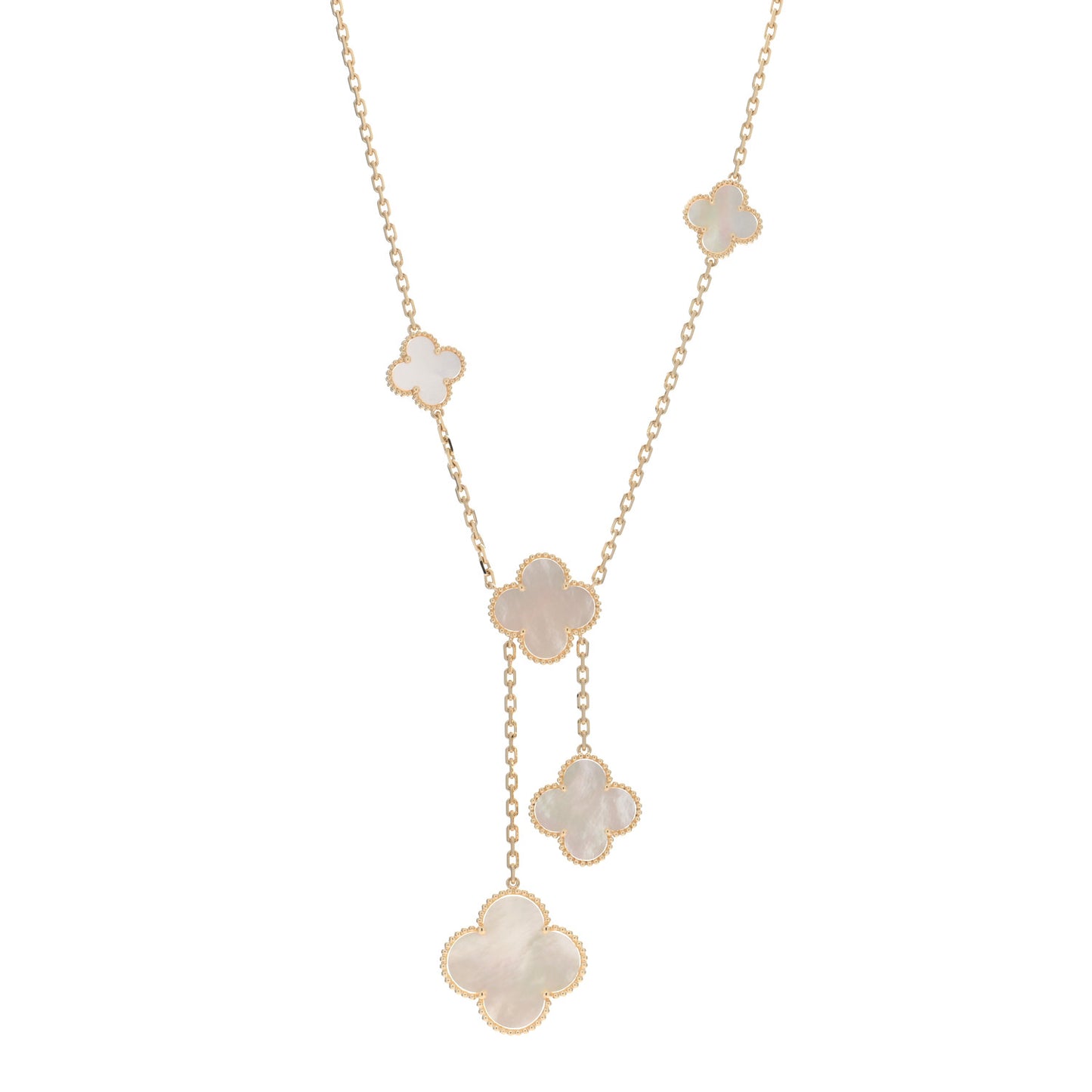 VAN CLEEF & ARPELS 18K Yellow Gold Mother of Pearl 6 Motifs Magic Alhambra Necklace