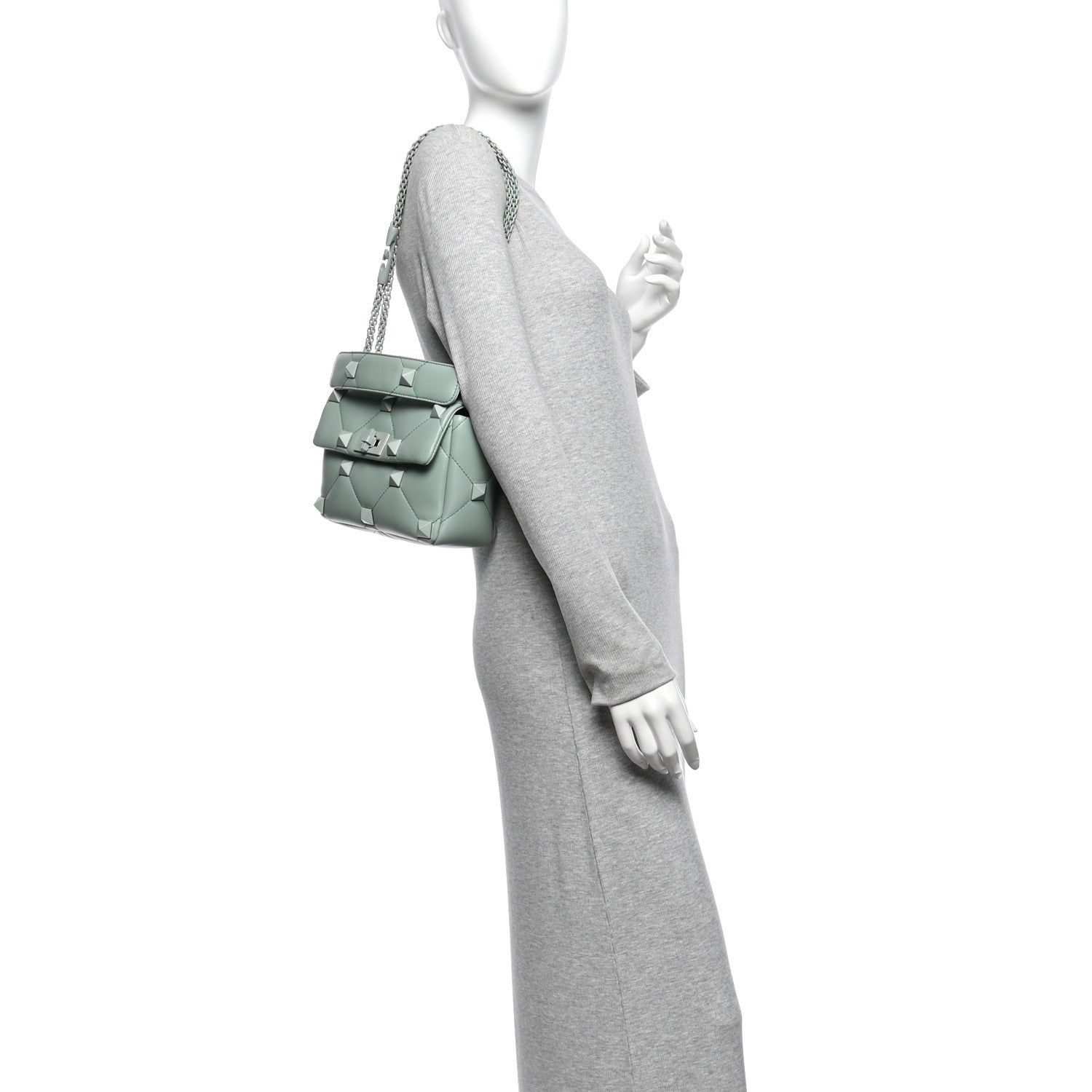 Valentino Garavani Nappa Enamel Monochrome Medium Roman Stud Shoulder Bag Morning Dew 2 of 9