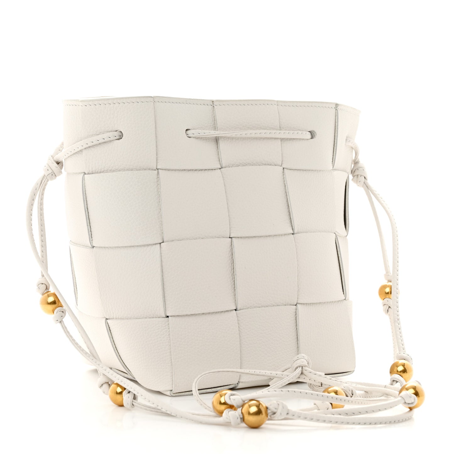 Lambskin Maxi Intrecciato Small Cassette Crossbody Bucket Bag White