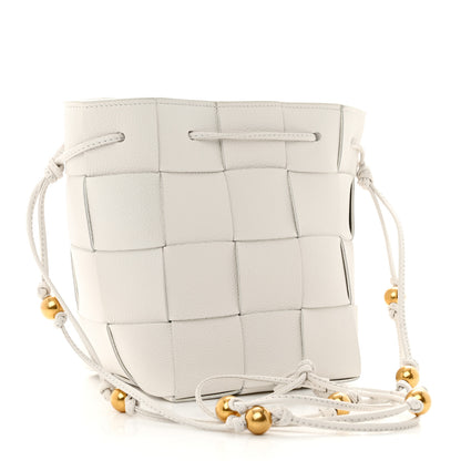 Bottega Veneta Lambskin Maxi Intrecciato Small Cassette Crossbody Bucket Bag White 3 of 9