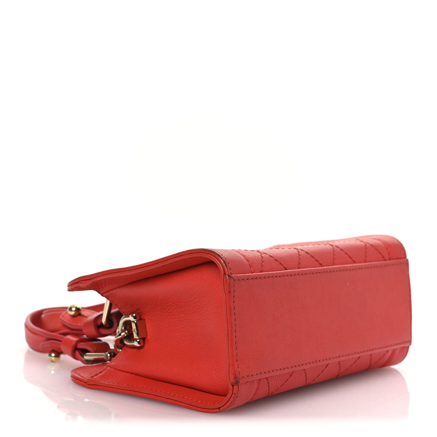 Grained Calfskin Stitched Mini Label Click Shopper Tote Red