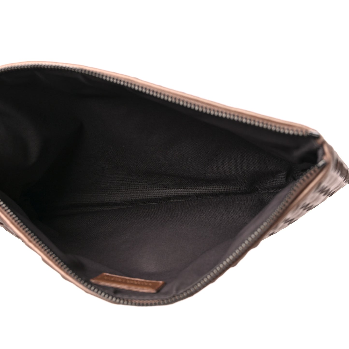 Metallic Nappa Intrecciato Wristlet Zip Pouch Rose Gold