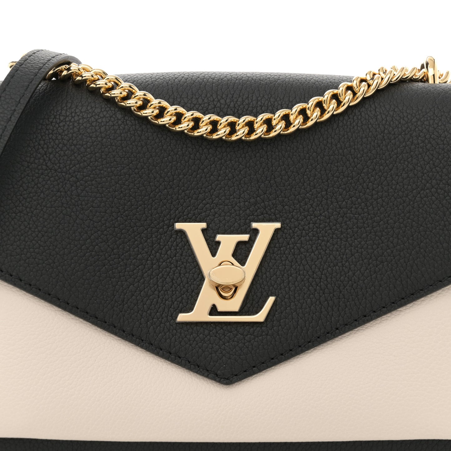 Soft Calfskin Mylockme Chain Bag BB Black Creme