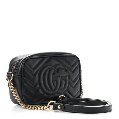 Gucci Calfskin Matelasse Mini GG Marmont Chain Shoulder Bag Black 3 of 11