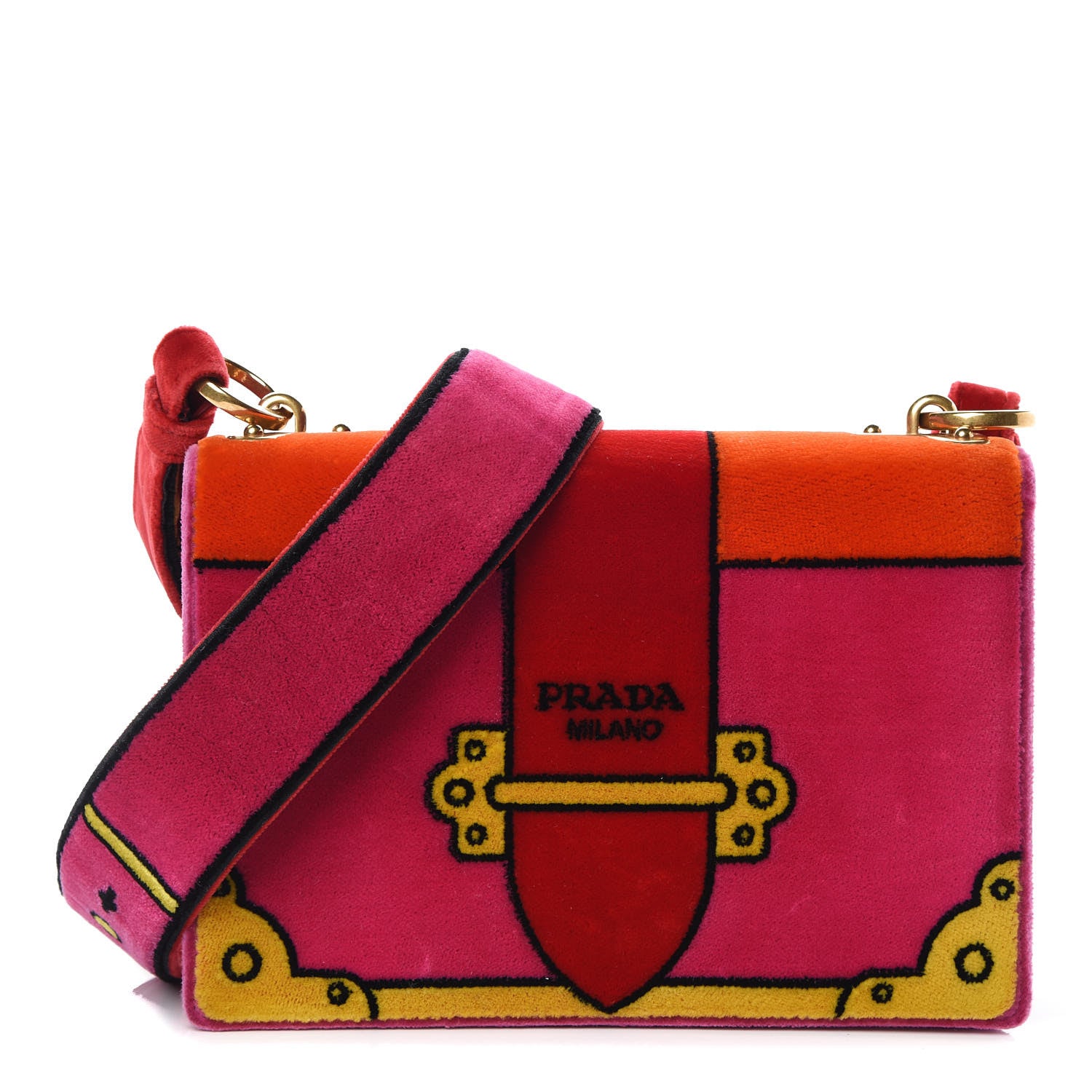 Prada Velluto Ricamo Cahier Shoulder Bag Fuxia 1 of 11