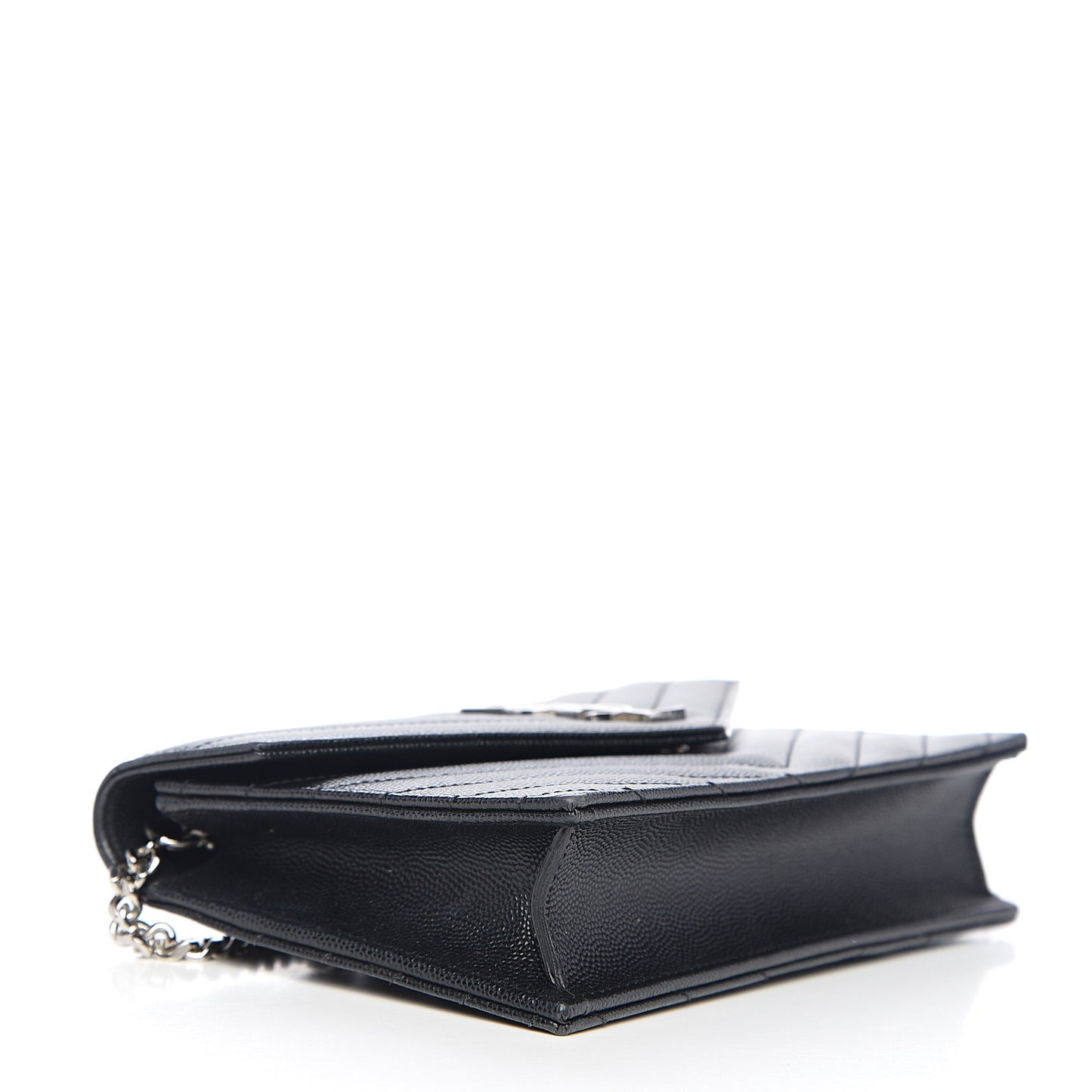 Grain De Poudre Matelasse Chevron Monogram Envelope Chain Wallet Black
