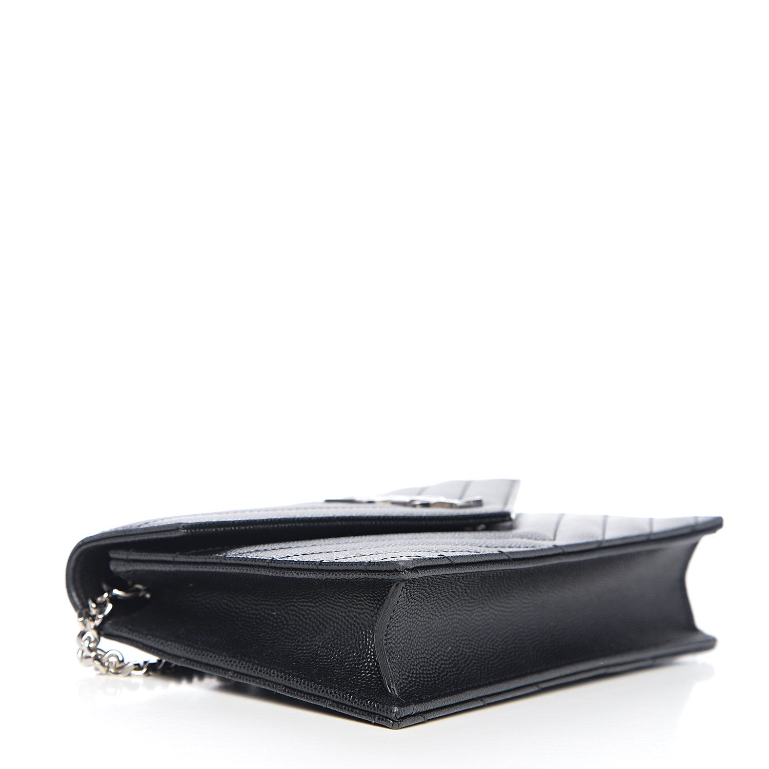 Saint Laurent Grain De Poudre Matelasse Chevron Monogram Envelope Chain Wallet Black 3 of 11