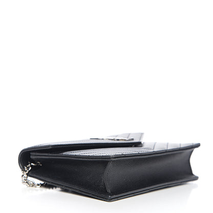 Saint Laurent Grain De Poudre Matelasse Chevron Monogram Envelope Chain Wallet Black 3 of 11