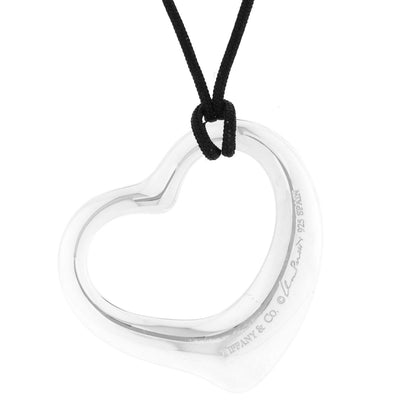 Tiffany Sterling Silver 36mm Elsa Peretti Open Heart Pendant Cord Necklace 4 of 5
