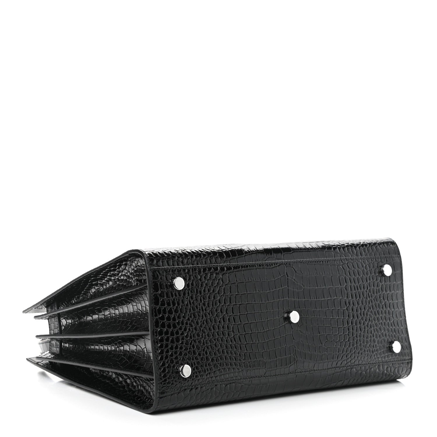 Saint Laurent Calfskin Crocodile Embossed Small Sac de Jour Black 4 of 10