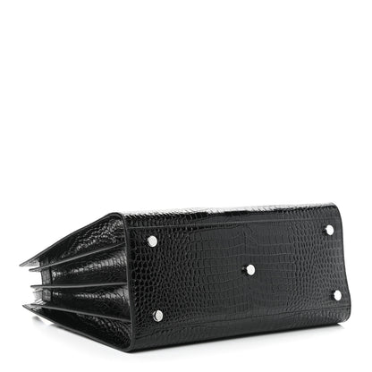 Saint Laurent Calfskin Crocodile Embossed Small Sac de Jour Black 4 of 10