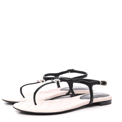 Chanel Patent Goatskin CC Thong Sandals 39 Black 3 of 8