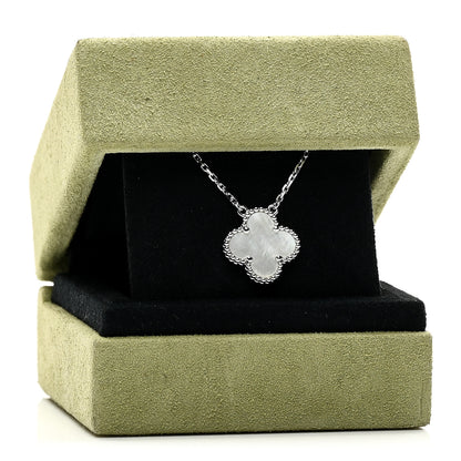 Van Cleef & Arpels 18K White Gold Mother of Pearl Vintage Alhambra Pendant Necklace 6 of 6