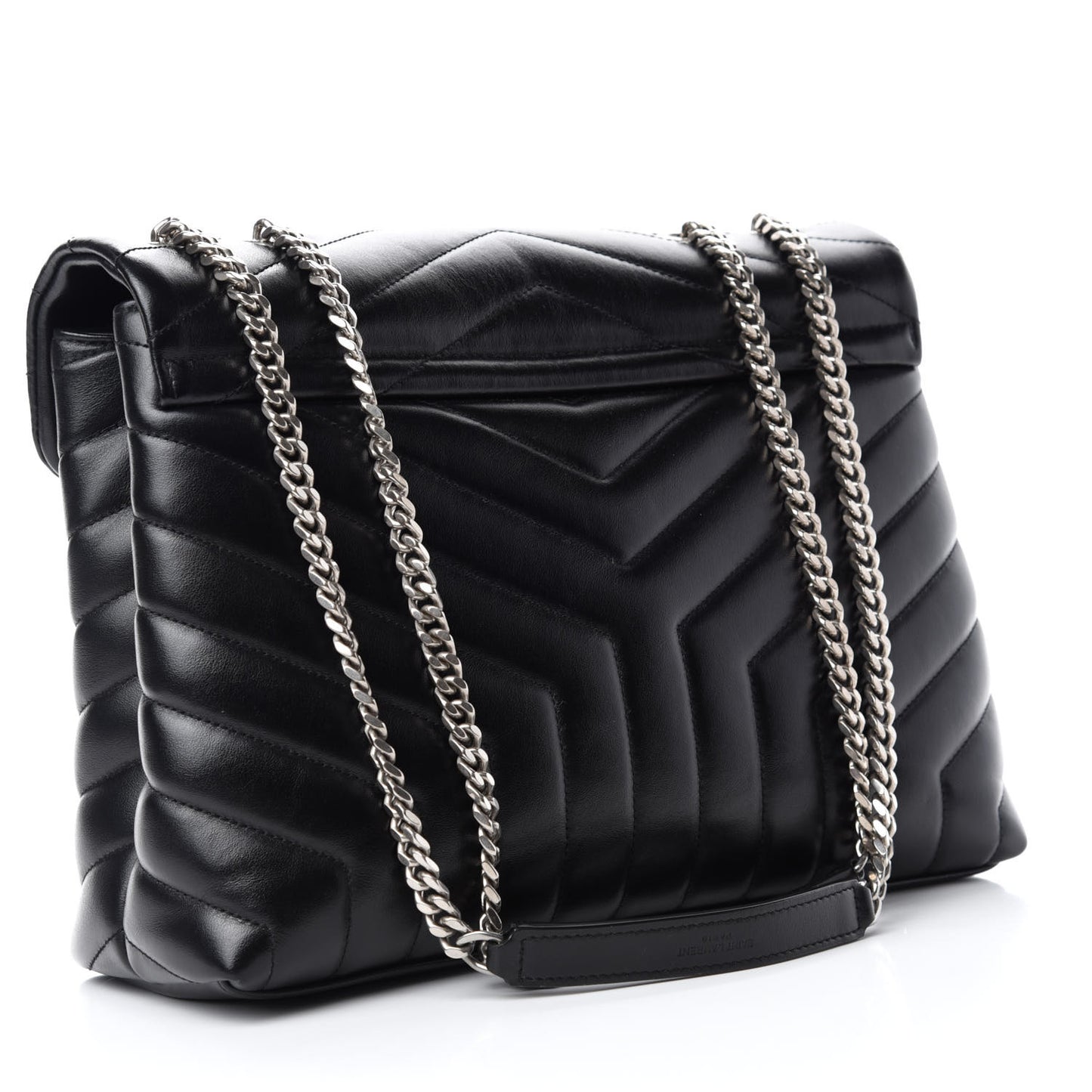 Calfskin Y Quilted Monogram Medium Loulou Chain Satchel Black