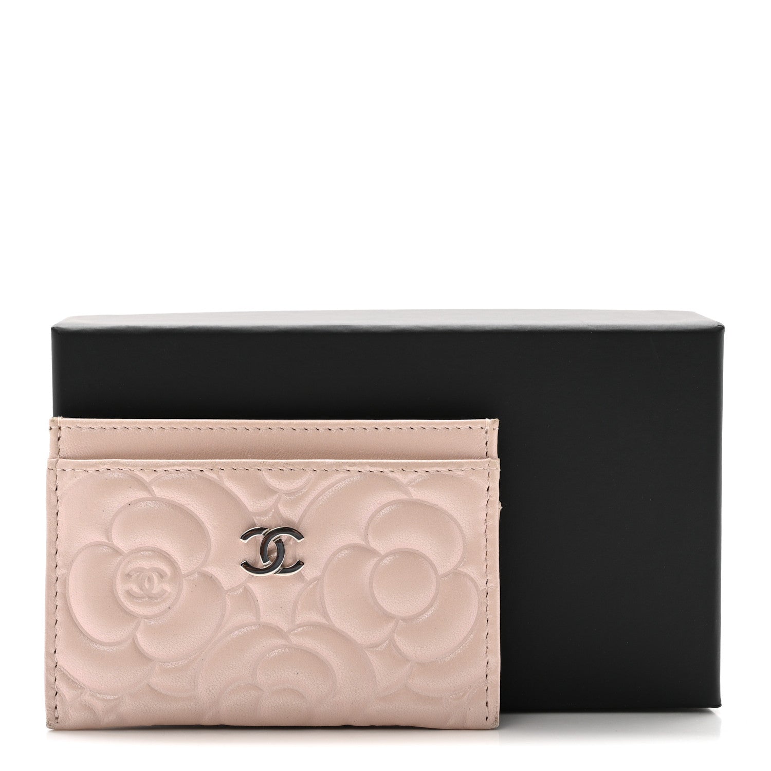Chanel Iridescent Lambskin Camellia Embossed Card Holder Light Pink 9 of 9