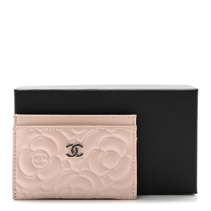 Chanel Iridescent Lambskin Camellia Embossed Card Holder Light Pink 9 of 9
