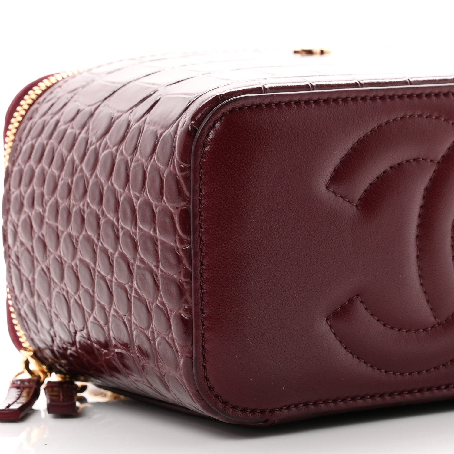 Chanel Calfskin Crocodile Embossed Crococo Small Top Handle Vanity Case With Chain Dark Burgundy 9 of 11