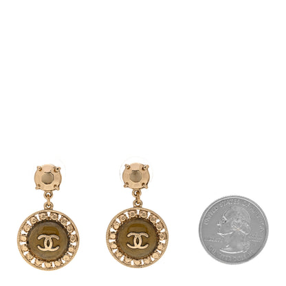 Chanel Resin Metal CC Round Drop Earrings Iridescent Green Gold 2 of 4