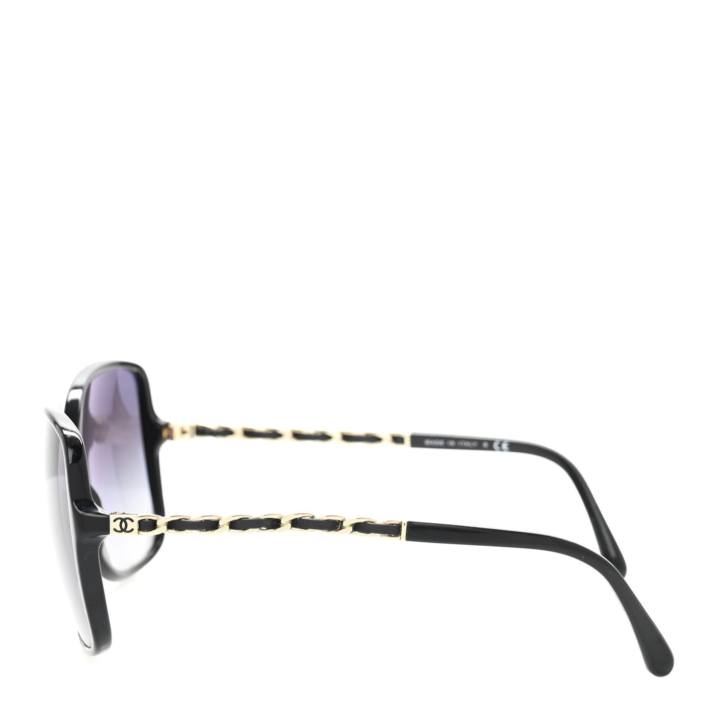 Acetate Lambskin Chain Square Sunglasses 5210-Q Black