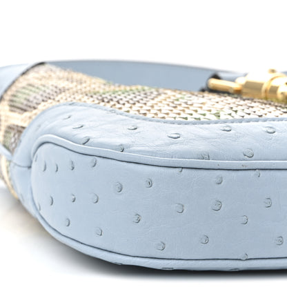 Gucci Snakeskin Ostrich Calfskin Small Jackie 1961 Hobo Blue Multicolor 9 of 10
