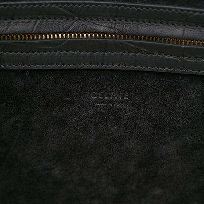 Celine Crocodile Embossed Calfskin Medium Phantom Luggage Black 6 of 9