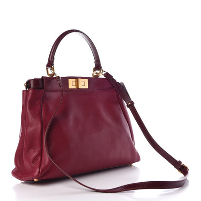 Fendi Vitello Saddle Medium Peekaboo Iconic Satchel Melograno Ciliegia 4 of 11