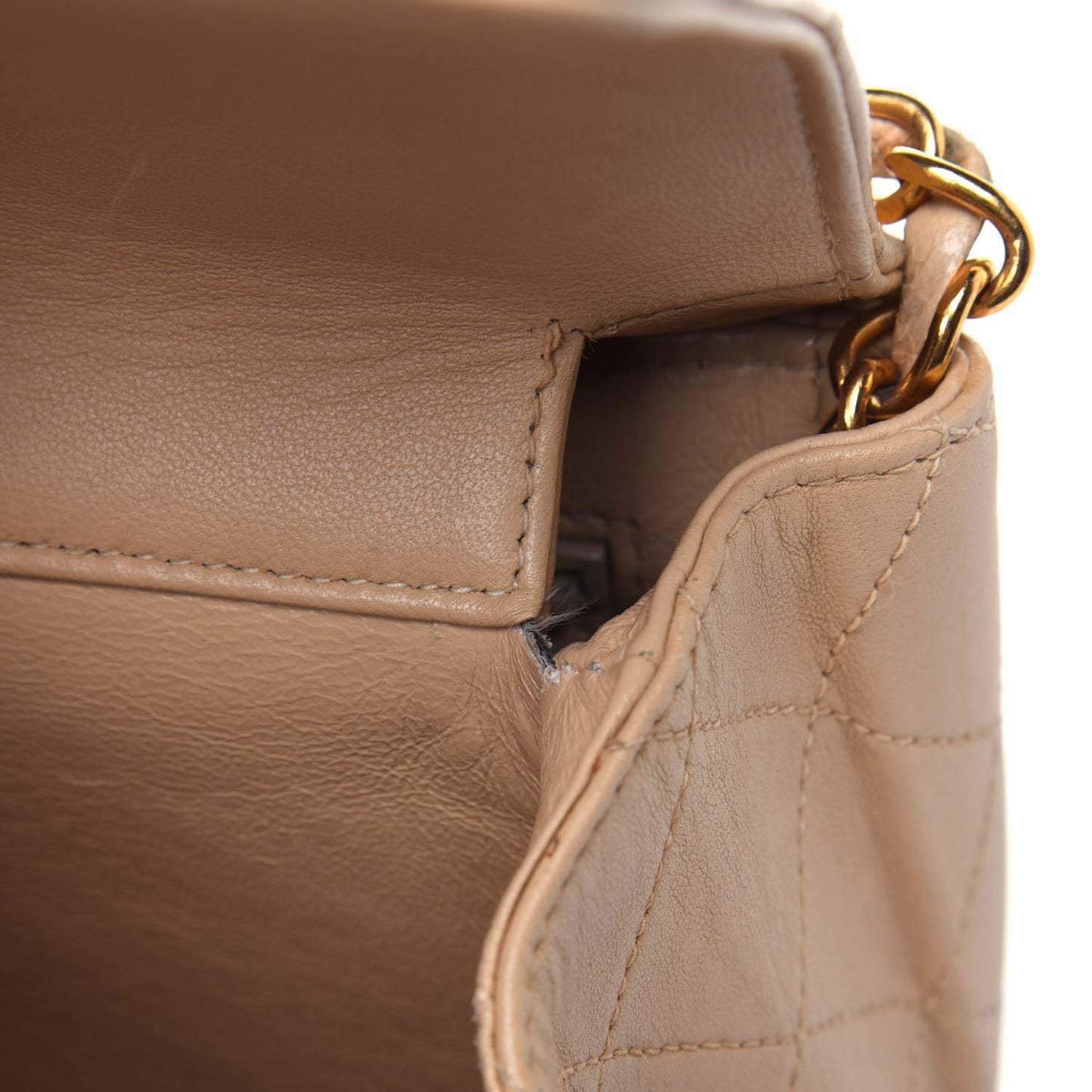 Lambskin Quilted Medium Double Sided Flap Beige