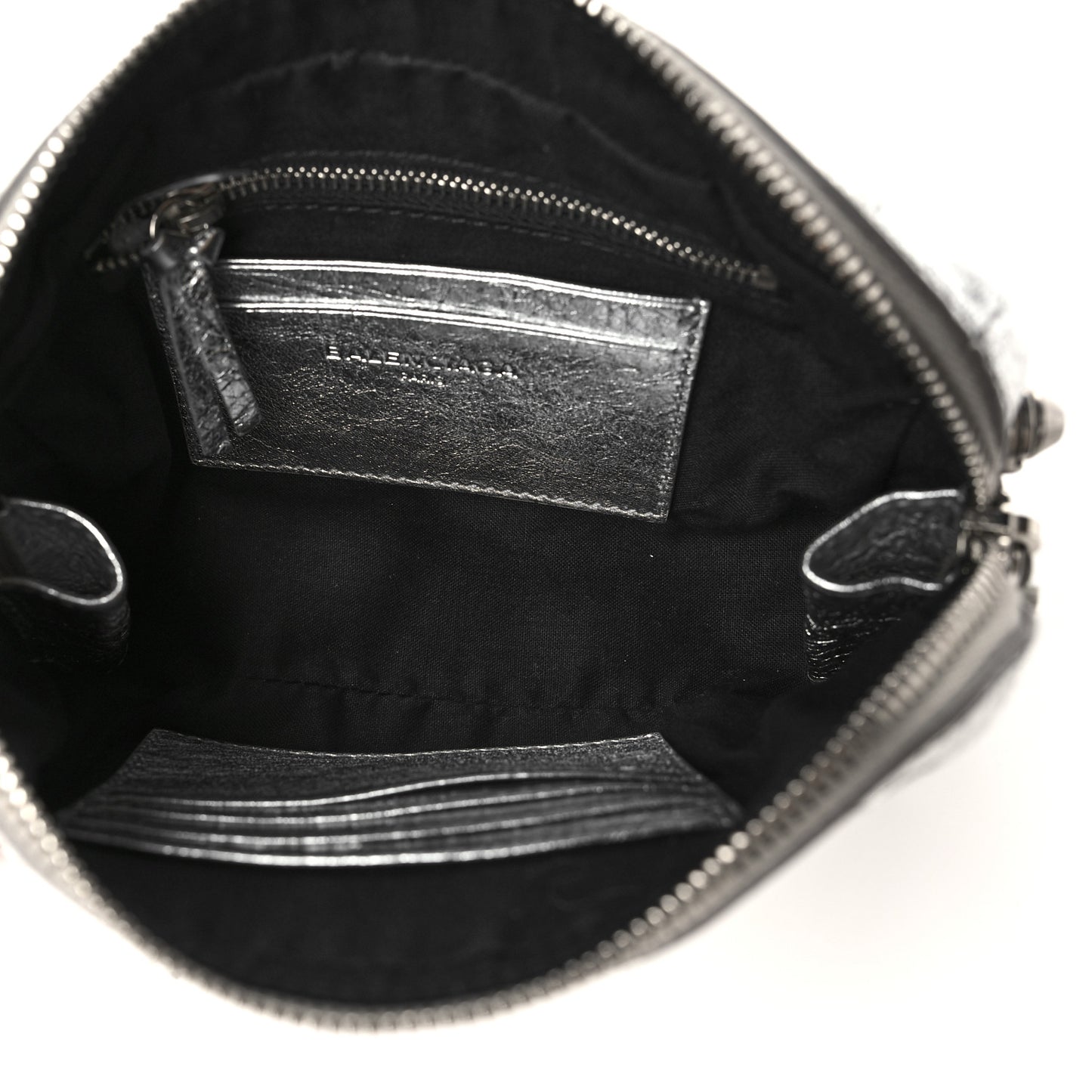 Metallic Calfskin Classic Silver Hardware Pouch With A Chain Crossbody Silver