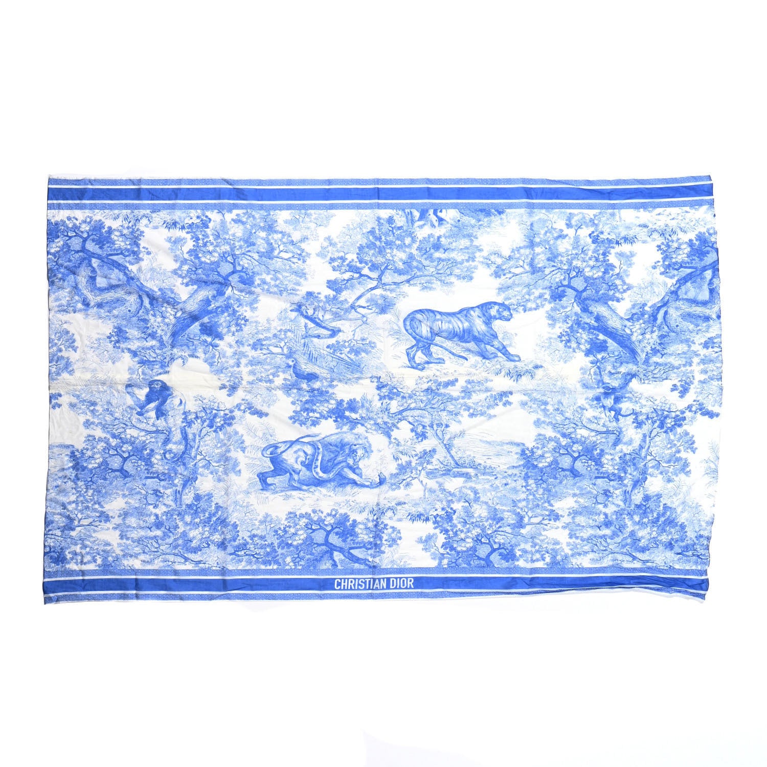 Christian Dior Cotton Fringe Dioriviera Toile De Jouy Sarong Blue 2 of 3